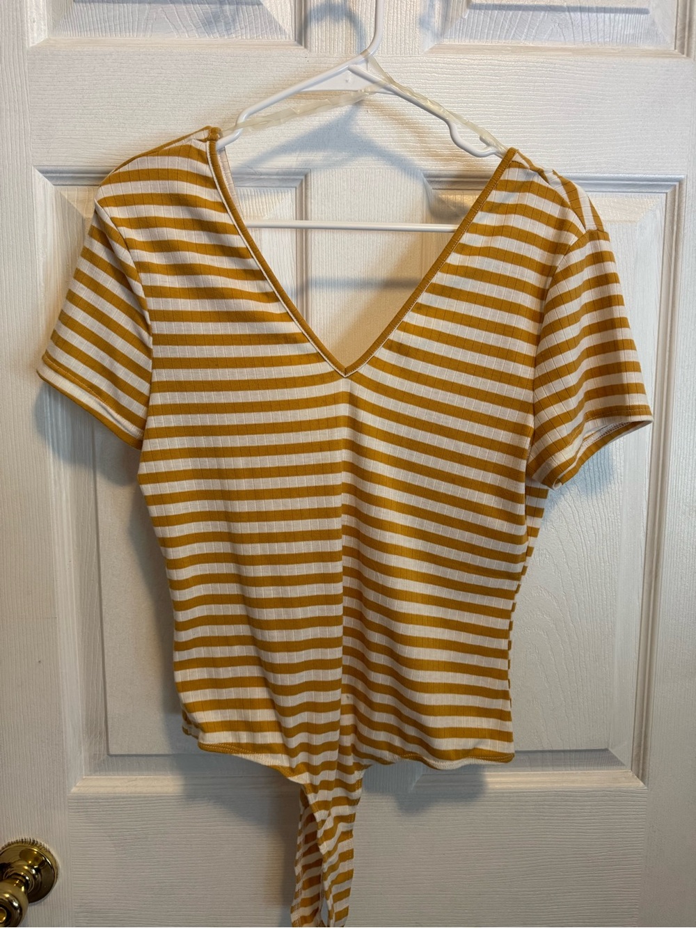 Willow Yellow and White Striped V-Neck Thong Bodysuit